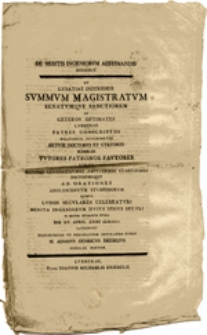 DE MERITIS INGENIORVM AESTIMANDIS DISSERIT ET LVSATIAE INFERIORIS SVMMVM MAGISTRATVM SENATVMQVE SANCTIOREM ...