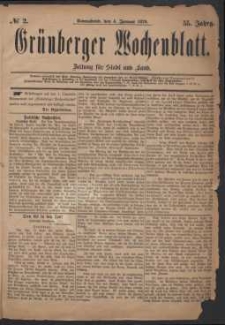 Grünberger Wochenblatt: Zeitung für Stadt und Land, No. 2. (4. Januar 1879)