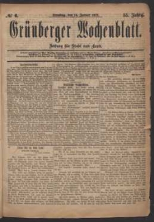 Grünberger Wochenblatt: Zeitung für Stadt und Land, No. 6. (14. Januar 1879)