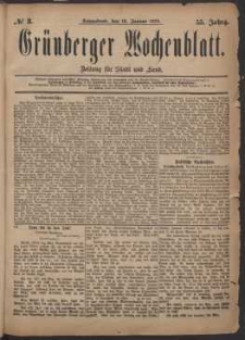 Grünberger Wochenblatt: Zeitung für Stadt und Land, No. 8. (18. Januar 1879)