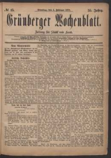 Grünberger Wochenblatt: Zeitung für Stadt und Land, No. 15. (4. Februar 1879)