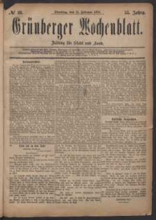 Grünberger Wochenblatt: Zeitung für Stadt und Land, No. 18. (11. Februar 1879)