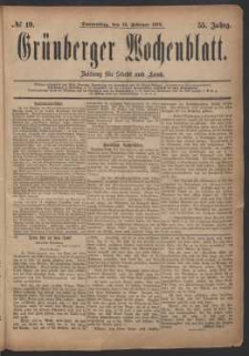 Grünberger Wochenblatt: Zeitung für Stadt und Land, No. 19. (13. Februar 1879)