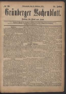 Grünberger Wochenblatt: Zeitung für Stadt und Land, No. 20. (15. Februar 1879)