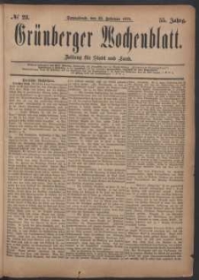 Grünberger Wochenblatt: Zeitung für Stadt und Land, No. 23. (22. Februar 1879)