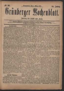 Grünberger Wochenblatt: Zeitung für Stadt und Land, No. 26. (1. März 1879)