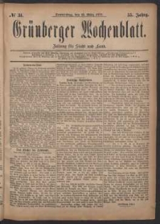 Grünberger Wochenblatt: Zeitung für Stadt und Land, No. 31. (13. März 1879)