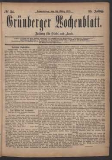 Grünberger Wochenblatt: Zeitung für Stadt und Land, No. 34. (20. März 1879)