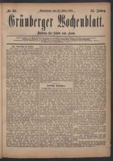 Grünberger Wochenblatt: Zeitung für Stadt und Land, No. 35. (22. März 1879)