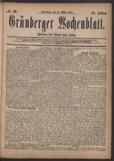 Grünberger Wochenblatt: Zeitung für Stadt und Land, No. 36. (25. März 1879)