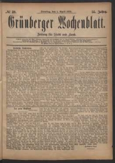 Grünberger Wochenblatt: Zeitung für Stadt und Land, No. 39. (1. April 1879)