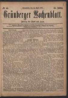 Grünberger Wochenblatt: Zeitung für Stadt und Land, No. 44. (12. April 1879)