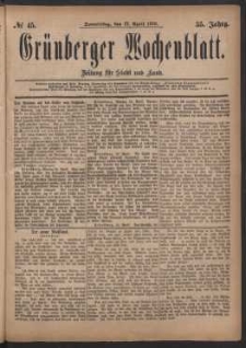 Grünberger Wochenblatt: Zeitung für Stadt und Land, No. 45. (17. April 1879)