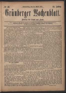 Grünberger Wochenblatt: Zeitung für Stadt und Land, No. 48. (24. April 1879)