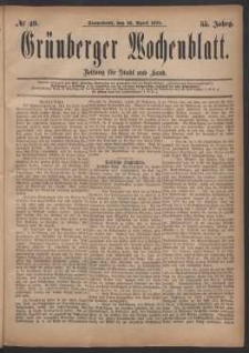 Grünberger Wochenblatt: Zeitung für Stadt und Land, No. 49. (26. April 1879)