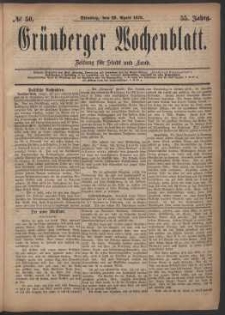 Grünberger Wochenblatt: Zeitung für Stadt und Land, No. 50. (29. April 1879)