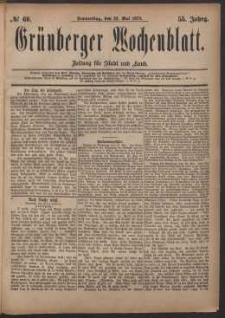 Grünberger Wochenblatt: Zeitung für Stadt und Land, No. 60. (22. Mai 1879)