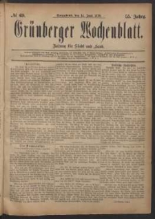 Grünberger Wochenblatt: Zeitung für Stadt und Land, No. 69. (14. Juni 1879)