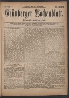 Grünberger Wochenblatt: Zeitung für Stadt und Land, No. 73. (24. Juni 1879)