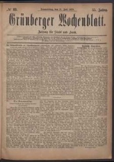 Grünberger Wochenblatt: Zeitung für Stadt und Land, No. 83. (17. Juli 1879)