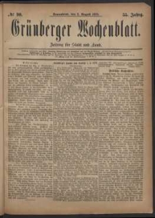 Grünberger Wochenblatt: Zeitung für Stadt und Land, No. 90. (2. August 1879)