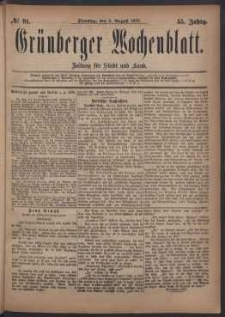 Grünberger Wochenblatt: Zeitung für Stadt und Land, No. 91. (5. August 1879)