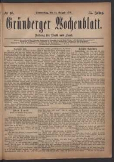 Grünberger Wochenblatt: Zeitung für Stadt und Land, No. 95. (14. August 1879)
