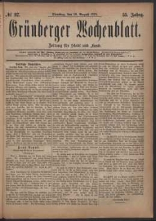 Grünberger Wochenblatt: Zeitung für Stadt und Land, No. 97. (19. August 1879)