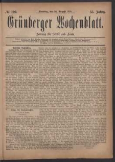 Grünberger Wochenblatt: Zeitung für Stadt und Land, No. 100. (26. August 1879)