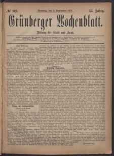 Grünberger Wochenblatt: Zeitung für Stadt und Land, No. 103. (2. September 1879)