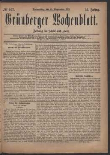 Grünberger Wochenblatt: Zeitung für Stadt und Land, No. 107. (11. September 1879)