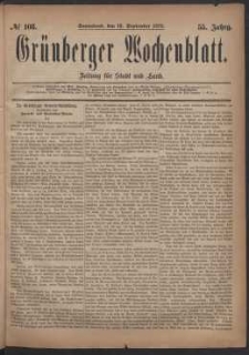 Grünberger Wochenblatt: Zeitung für Stadt und Land, No. 108. (13. September 1879)