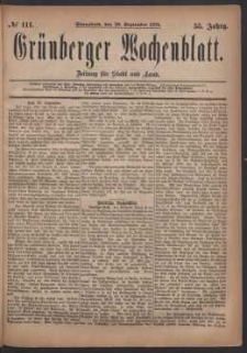 Grünberger Wochenblatt: Zeitung für Stadt und Land, No. 111. (20. September 1879)