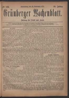 Grünberger Wochenblatt: Zeitung für Stadt und Land, No. 113. (25. September 1879)