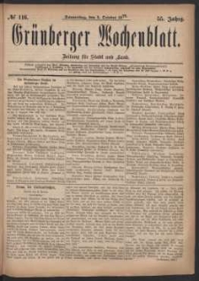 Grünberger Wochenblatt: Zeitung für Stadt und Land, No. 116. (2. October 1879)