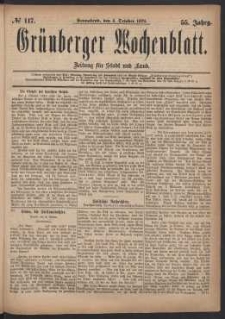Grünberger Wochenblatt: Zeitung für Stadt und Land, No. 117. (4. October 1879)