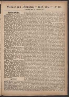 Grünberger Wochenblatt: Zeitung für Stadt und Land, [No. 118. (7. October 1879)]