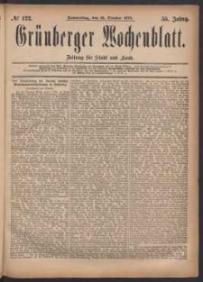 Grünberger Wochenblatt: Zeitung für Stadt und Land, No. 122. (16. October 1879)