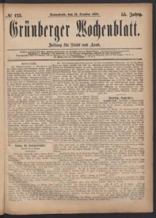 Grünberger Wochenblatt: Zeitung für Stadt und Land, No. 123. (18. October 1879)