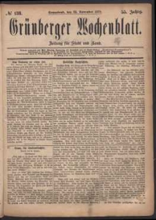 Grünberger Wochenblatt: Zeitung für Stadt und Land, No. 138. (22. November 1879)