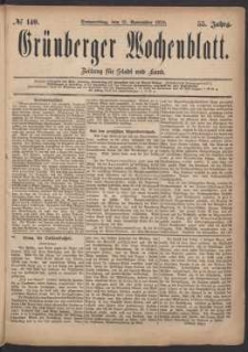 Gr&uuml;nberger Wochenblatt: Zeitung f&uuml;r Stadt und Land, No. 140. (27. November 1879)