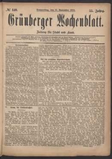 Grünberger Wochenblatt: Zeitung für Stadt und Land, No. 140. (27. November 1879)