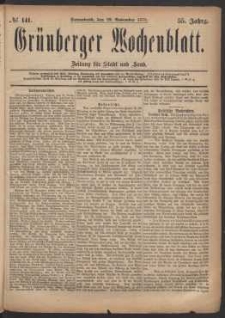 Grünberger Wochenblatt: Zeitung für Stadt und Land, No. 141. (29. November 1879)