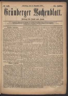 Grünberger Wochenblatt: Zeitung für Stadt und Land, No. 142. (2. Dezember 1879)