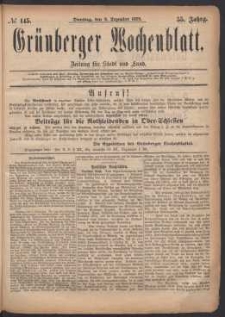 Grünberger Wochenblatt: Zeitung für Stadt und Land, No. 145. (9. Dezember 1879)