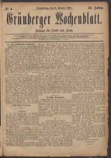 Grünberger Wochenblatt: Zeitung für Stadt und Land, No. 4. (8. Januar 1880)