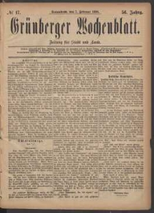 Gr&uuml;nberger Wochenblatt: Zeitung f&uuml;r Stadt und Land, No. 17. (7. Februar 1880)