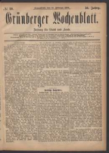 Grünberger Wochenblatt: Zeitung für Stadt und Land, No. 20. (14. Februar 1880)
