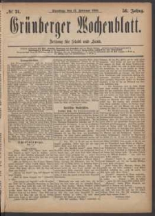 Grünberger Wochenblatt: Zeitung für Stadt und Land, No. 21. (17. Februar 1880)