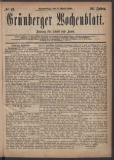Grünberger Wochenblatt: Zeitung für Stadt und Land, No. 42. (8. April 1880)